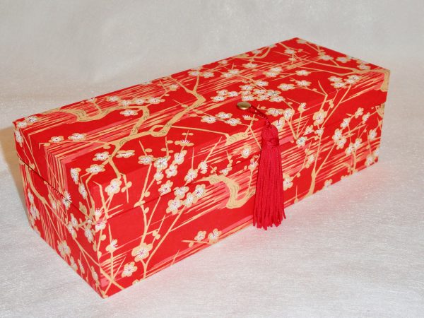 Oblong box with Golden plum blossoms Japanese paper