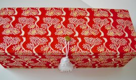 Oblong Box with Katazome Red Trees paper
