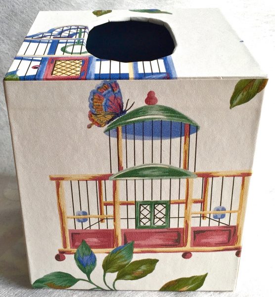Tissue Box Cover with Bird and Cage paper