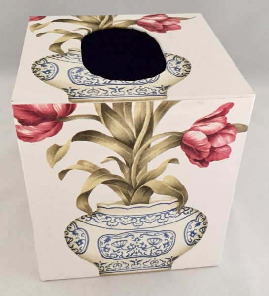 Tissue Box Cover with Blue & White Vases and Flowers paper