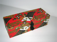 Oblong Box with Black & White Mountains and Flowers Yuzen paper