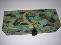 Oblong Box with Teal Waves & Golden Wheel Japanese paper