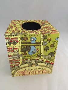 Tissue Box Cover with Old Boston Map Paper