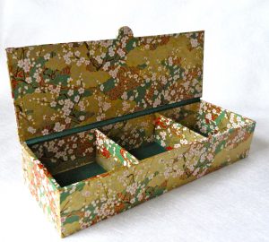 Flat Oblong Box with Plum Blossoms & Golden Clouds paper