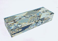 Flat Oblong Box with Blue Flowers and Golden Mountains paper