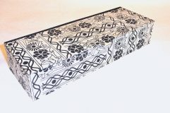 Flat Oblong Box with Black Flowers and Vines paper