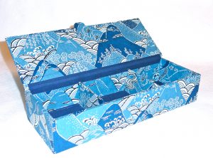 Flat Oblong Box with Katazome Blue Mountains & Waves Japanese paper