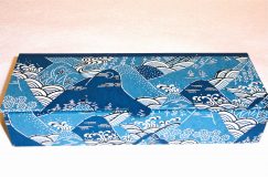 Flat Oblong Box with Katazome Blue Mountains & Waves paper