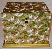 Chest with Tray in White Cranes Flying over Gold Fields and Green Trees Paper