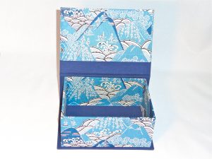 Square Box with Blue Mountains & Waves Japanese paper
