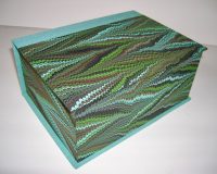 Square Box with Crepaldi Marbled Paper and Aqua Silk Lining