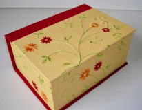 Square Box with Embroidered Flowers & Vines Yellow Paper
