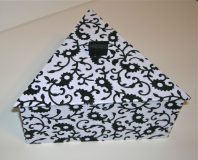 Triangular Box with Black Flowers and Vines Flocked Paper