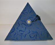 Triangular Box with Dark Blue Vines Flocked Paper