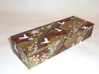 Flat Oblong Box with White Cranes Flying Over Brown Fields and Golden Ponds paper
