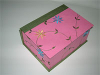 Square Box with Embroidered Flowers Paper and Celadon Silk Lining