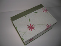 Square Box with Embroidered Flowers Paper and Celadon Silk Lining