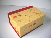 Square Box with Embroidered Flowers & Vines Yellow Paper