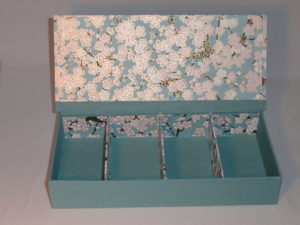 Four Compartment Box with Pink & White Plum Blossoms Japanese paper