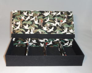 Four Compartment Box with Cranes flying over Green Trees Japanese paper