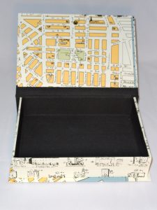 Rectangular box with Map of Greenwich Village paper, interior view