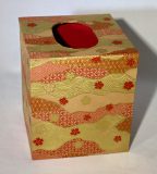 Tissue Box Cover withRed Flowers and Gold & Red Mountains paper