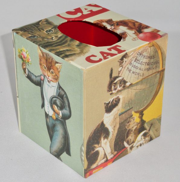 Tissue Box Cover with Vintage Cat Ads paper