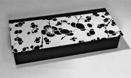 Four Compartment Box with Black Flowers on cream paper from India