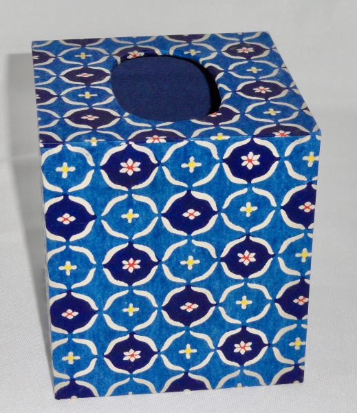 Tissue Box Cover with Katazome Blue Fruit Japanese paper