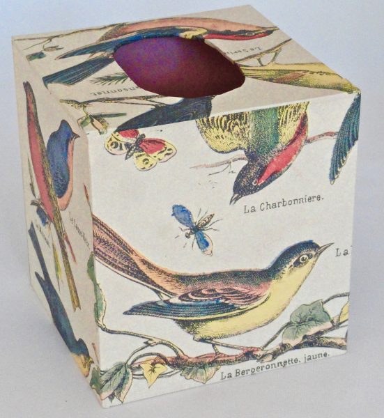 Tissue Box Cover with French Birds paper