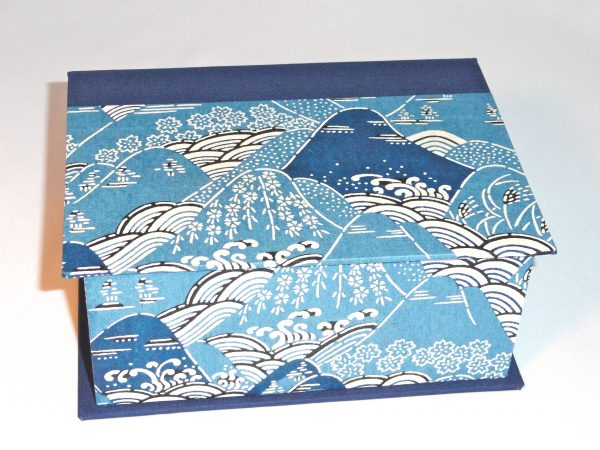 Square Box with Blue Mountains & Waves Japanese paper