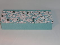 Four Compartment Box with Pink & White Plum Blossoms on Aqua